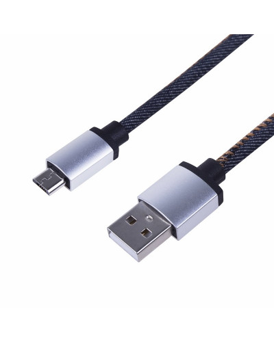 USB кабель microUSB, шнур в джинсовой оплетке REXANT