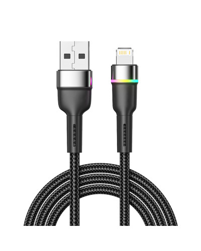 Кабель USB-A – Lightning для Apple, 2,4А, 1м, в черной нейлоновой оплетке, с LED подсветкой REXANT