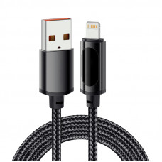 Кабель USB-A – Lightning для Apple, 2,4А, 1м, в черной нейлоновой оплетке, c LED дисплеем REXANT