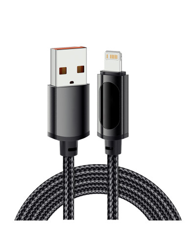 Кабель USB-A – Lightning для Apple, 2,4А, 1м, в черной нейлоновой оплетке, c LED дисплеем REXANT