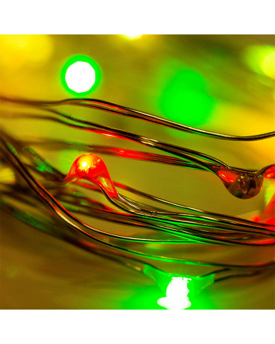 Гирлянда Роса 2 м, 20 LED, цвет свечения мультиколор, тонкий батарейный блок NEON-NIGHT