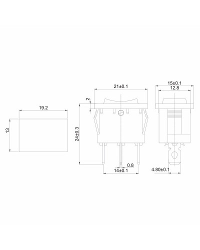 Переключатель клавишный 250V 6А (3с) ON-OFF-ON черный с нейтралью Mini (RWB-205, SC-768) REXANT