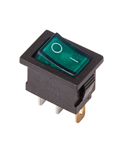 Выключатель клавишный 250V 6А (3с) ON-OFF зеленый с подсветкой Mini (RWB-206, SC-768) REXANT