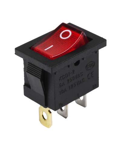Выключатель клавишный 24V 15А (3с) ON-OFF красный с подсветкой  Mini  REXANT