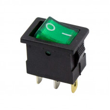 Выключатель клавишный 12V 15А (3с) ON-OFF зеленый  с подсветкой  Mini  (RWB-206-1, SC-768)  REXANT