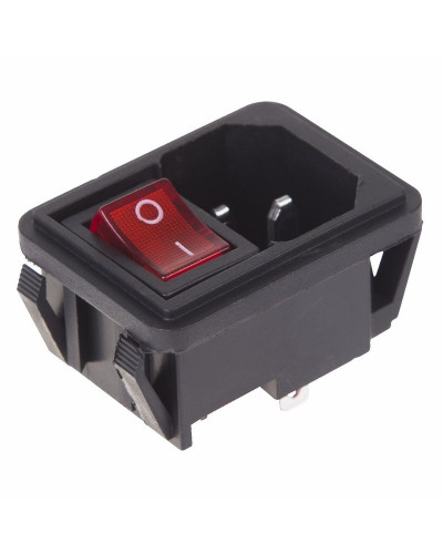 Выключатель клавишный 250V 10А (4с) ON-OFF красный с подсветкой и штекером C14 3PIN  REXANT