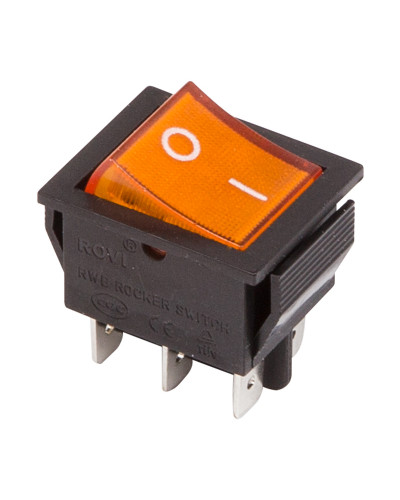 Переключатель клавишный 250V 15А (6с) ON-ON желтый с подсветкой (RWB-506, SC-767) REXANT