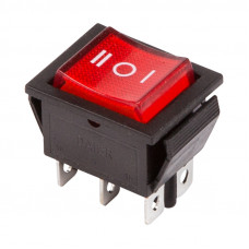 Переключатель клавишный 250V 15А (6с) ON-OFF-ON красный с подсветкой и нейтралью (RWB-509, SC-767) REXANT