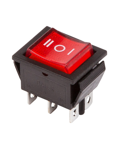 Переключатель клавишный 250V 15А (6с) ON-OFF-ON красный с подсветкой и нейтралью (RWB-509, SC-767) REXANT