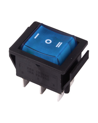 Переключатель клавишный 250V 15А (6с) ON-OFF-ON синий с подсветкой и нейтралью (RWB-509, SC-767) REXANT