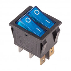 Выключатель клавишный 250V 15А (6с) ON-OFF синий с подсветкой ДВОЙНОЙ (RWB-511, SC-797) REXANT