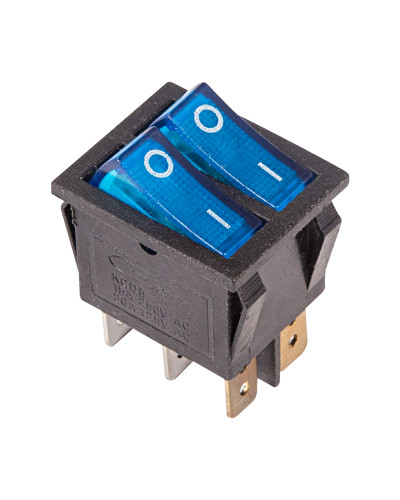 Выключатель клавишный 250V 15А (6с) ON-OFF синий с подсветкой ДВОЙНОЙ (RWB-511, SC-797) REXANT