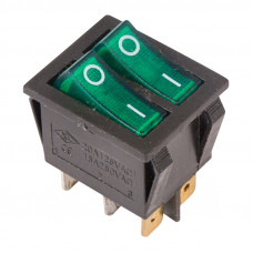 Выключатель клавишный 250V 15А (6с) ON-OFF зеленый с подсветкой ДВОЙНОЙ (RWB-511, SC-797) REXANT