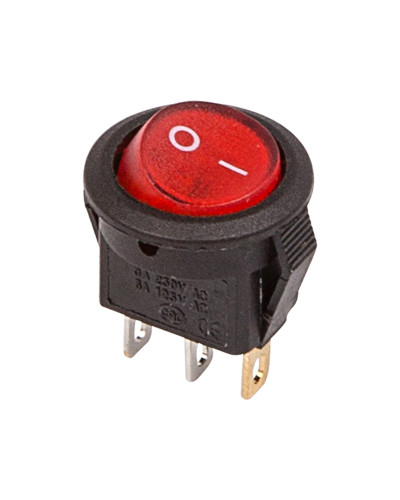 Выключатель клавишный круглый 250V 3А (3с) ON-OFF красный  с подсветкой  Micro  (RWB-106, SC-214)  REXANT Индивидуальная упаковка 1 шт