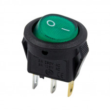 Выключатель клавишный круглый 250V 3А (3с) ON-OFF зеленый с подсветкой Micro (RWB-106, SC-214) REXANT