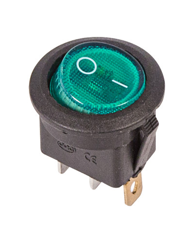 Выключатель клавишный круглый 250V 6А (3с) ON-OFF зеленый  с подсветкой  (RWB-214, SC-214, MIRS-101-8)  REXANT