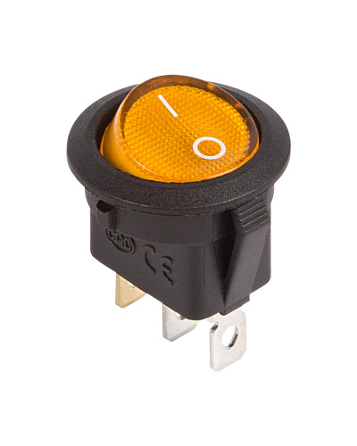 Выключатель клавишный круглый 12V 20А (3с) ON-OFF желтый с подсветкой (RWB-214) REXANT