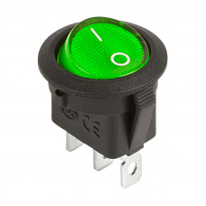 Выключатель клавишный круглый 12V 20А (3с) ON-OFF зеленый с подсветкой (RWB-214) REXANT