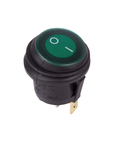 Выключатель клавишный круглый 250V 6А (3c) ON-OFF зеленый с подсветкой ВЛАГОЗАЩИТА REXANT