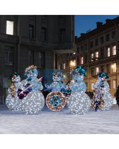 Декоративная 3D фигура Снеговик барабанщик в мишуре 215 см
