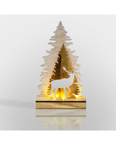Деревянная фигурка с подсветкой Елочка с оленем 18x7x29 см