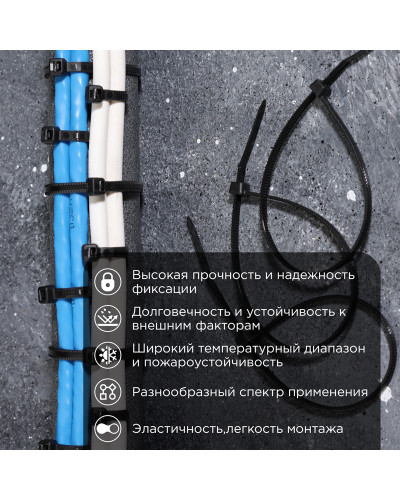 Стяжка кабельная нейлоновая 200x2,5мм, черная (100 шт/уп) PROconnect