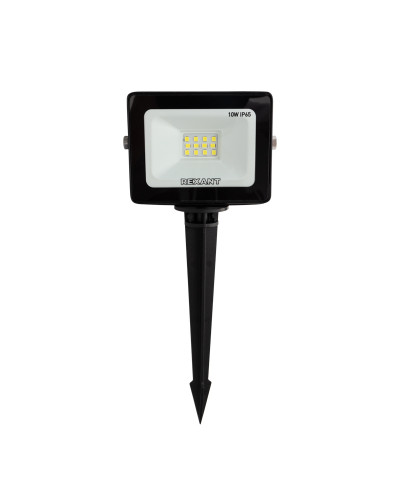 Прожектор светодиодный 10 Вт 200–260 В IP65 800 Лм 6500 K, холодный свет REXANT + опора на грунте 605-100