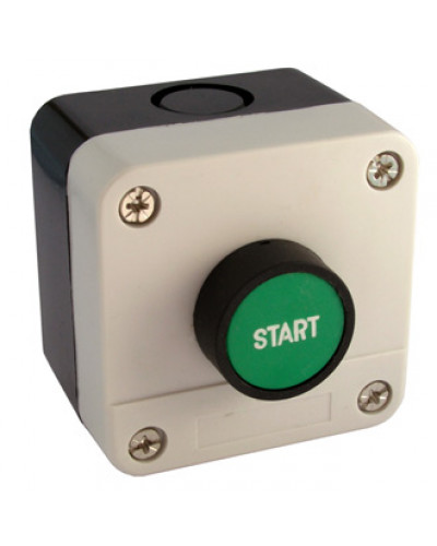 Кнопочный пост RUICHI GB2-B103, (N/O) - запуск электроустановки, IP40/IP65, 10 А, 68х68 мм, открытой установки, черный/серый, кнопка зелёная "START"