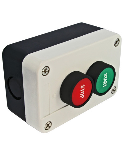 Кнопочный пост RUICHI GB2-B215, 2-х местный, N/C+N/O - пуск/остановка электрооборудования, IP40/IP65, 10 А, 104Х68х62 мм, открытой установки, черный/серый, кнопка зелёная "START", кнопка красная "STOP"