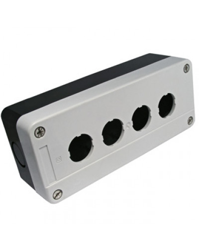Кнопочный пост RUICHI GB2-B04, 4-х местный, IP40/IP65, 10 А, 68х180х51 мм, открытой установки, черный/серый