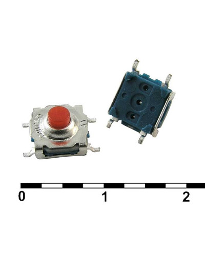 Тактовая кнопка пылевлагозащищенная RUICHI WSTP7750-250AR, 7.4х7.4х5 мм, OFF-ON (4Р), IP 67, 50 мА, 12 В, 100 мОм