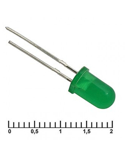 Светодиод RUICHI, 5 мм, 30 мКД, угол излучения 20 градусов, зелёный