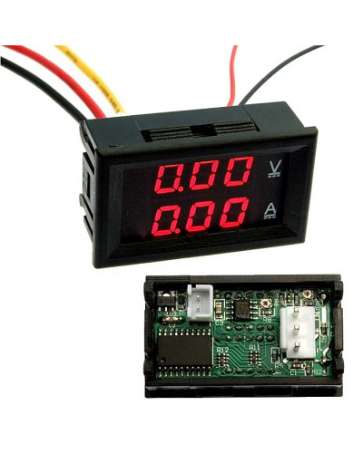 Цифровой LED вольт-амперметр однофазный RUICHI, 0-100 В, 0-10 A, подсветка красная