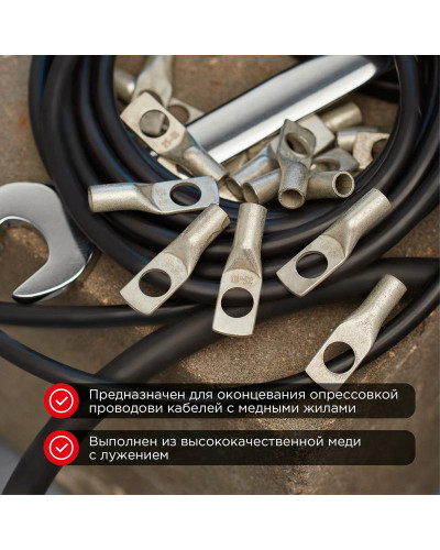 Наконечник медный луженый ТМЛ-Р 25–10 (25мм² - Ø10мм) (в упак. 5 шт.) REXANT