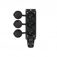 Розетка (колодка) влагозащищенная с крышкой 3 гнезда, с/з, 16А, IP54, каучук, черная REXANT