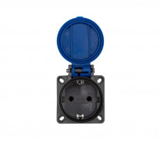 Розетка влагозащищенная панельная с крышкой 1 гнездо, 2Р+РЕ, с/з, с/у, 16А, IP54, серая REXANT