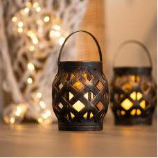 Декоративный фонарь со свечкой, плетеный корпус, бронза, размер 14х14х16,5 см, цвет теплый белый