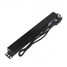 Блок розеток 19', 1U, 16А, 8 розеток, корпус пластик, со шнуром питания