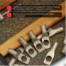 Наконечник медный луженый ТМЛ-Р 25–10 (25мм² - Ø10мм) (в упак. 100 шт.) REXANT