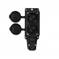 Розетка (колодка) влагозащищенная с крышкой 2 гнезда, с/з, 16А, IP54, каучук, черная REXANT