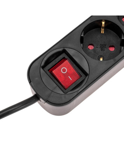 Удлинитель STANDARD 3 гнезда, 3м, 3х1,0мм², с/з, с выключателем, 2 USB, черный REXANT