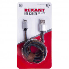 Кабель USB-A – micro USB, 2,4А, 1м, в джинсовой тканевой оплетке REXANT
