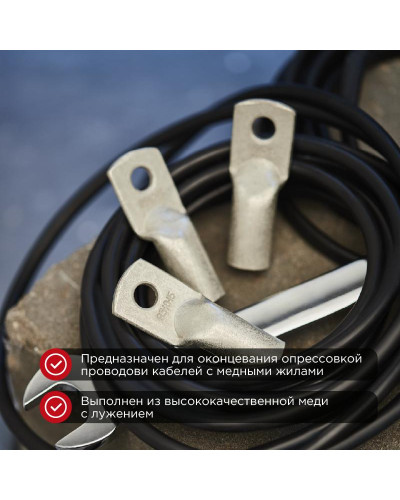 Наконечник медный луженый ТМЛ 95–10–15 (95 мм² - Ø 10 мм) ГОСТ 7386-80 (в упак. 2 шт.) REXANT
