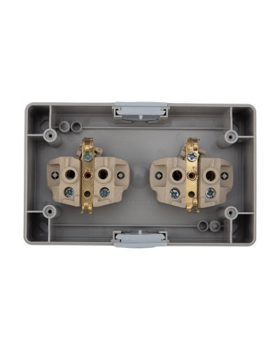 Блок горизонтальный 2 розетки (керамика) INDUSTRIAL IP54 с/з, о/у, серый KRANZ