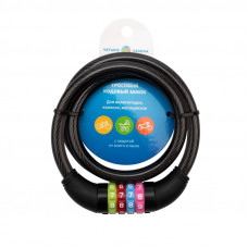 Замок тросовый кодовый взломостойкий для велосипедов и колясок 100см черный ЧЕТЫРЕ СЕЗОНА