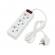 Удлинитель 3 гнезда, 1,5м, 3х0,75мм², с/з, с кнопкой, белый PROconnect