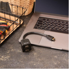 Переходник штекер HDMI - 2 гнезда HDMI с проводом, черный REXANT