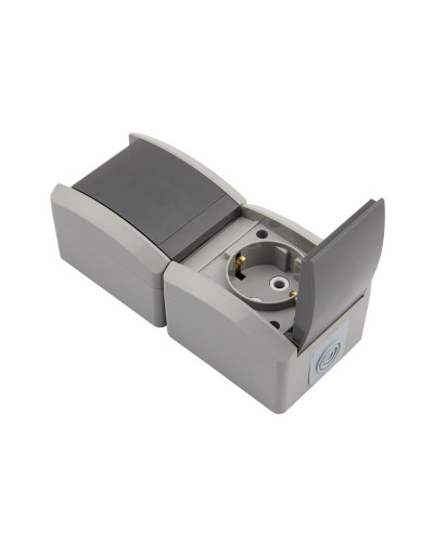 Блок вертикальный 2 розетки INDUSTRIAL IP54 с/з, о/у, серый KRANZ