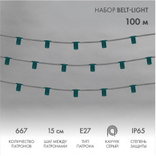 Гирлянда Belt-Light 5 жил, 100м, шаг 15см, 667 патронов, E27, IP65, серый провод NEON-NIGHT