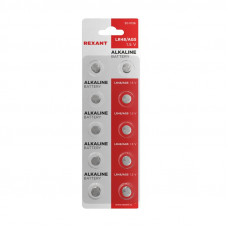 Батарейка часовая LR48, 1,5В, 10 шт (AG5, LR754, G5, 193, GP93A, 393, SR754W) блистер REXANT